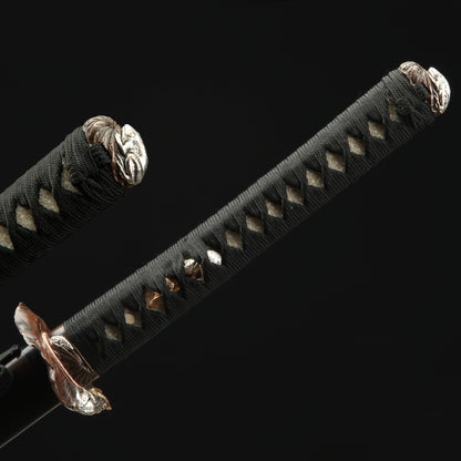 Hand-Polished Damascus Steel Katana –Fully Sharpened  Full Tang Collector Sword with Gold-Plated Lotus Tsuba