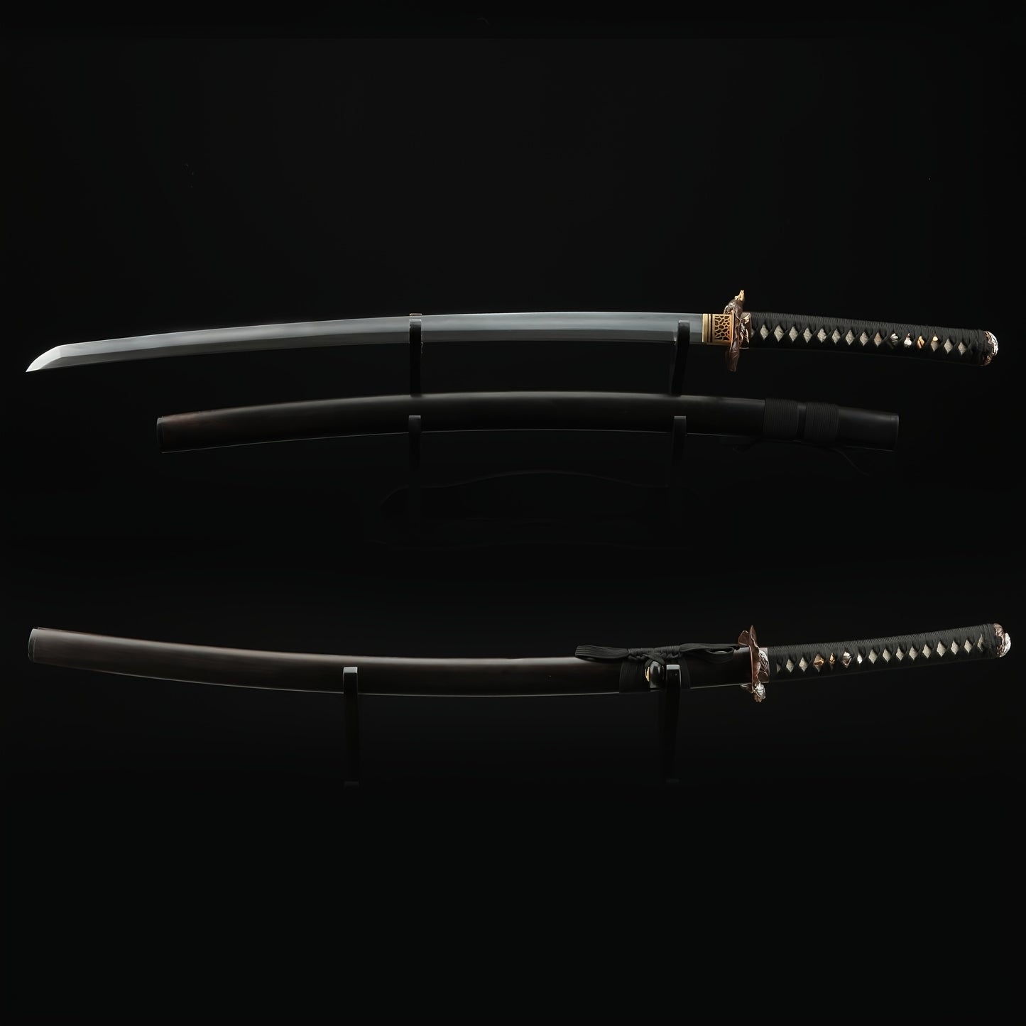Hand-Polished Damascus Steel Katana –Fully Sharpened  Full Tang Collector Sword with Gold-Plated Lotus Tsuba