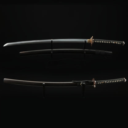 Hand-Polished Damascus Steel Katana –Fully Sharpened  Full Tang Collector Sword with Gold-Plated Lotus Tsuba