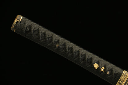 T10 Tool Steel Clay Tempered Katana with Brass Fittings and Black Lacquered Scabbard