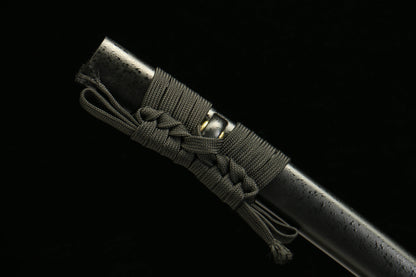 T10 Tool Steel Clay Tempered Katana with Brass Fittings and Black Lacquered Scabbard