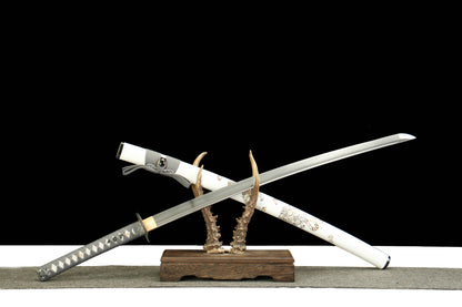 White Tiger's Roar - Handmade 1065 Steel Katana with Oil Quenched & Tempered Blade, Wooden Scabbard, Zinc Alloy Fittings - Unique Collector Sword
