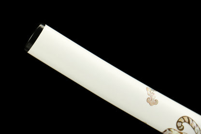 White Tiger's Roar - Handmade 1065 Steel Katana with Oil Quenched & Tempered Blade, Wooden Scabbard, Zinc Alloy Fittings - Unique Collector Sword