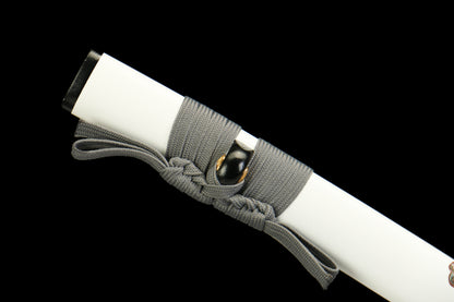 White Tiger's Roar - Handmade 1065 Steel Katana with Oil Quenched & Tempered Blade, Wooden Scabbard, Zinc Alloy Fittings - Unique Collector Sword