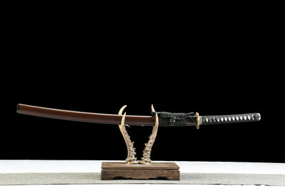 Yarin Katana with 1065 Carbon Steel Blade, Ebony Wood Saya, Oil Quenched and Tempered