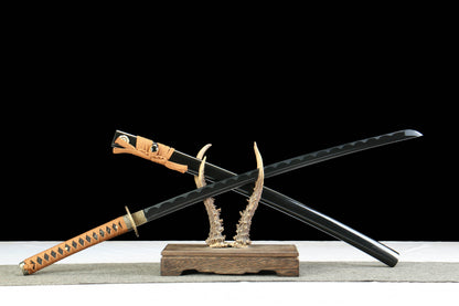 Nocturnal Spirit Katana with Blackened 1045 Carbon Steel Blade, Ebony Wood Saya, Oil Quenched and Tempered