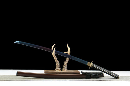 Yarin Katana with 1065 Carbon Steel Blade, Ebony Wood Saya, Oil Quenched and Tempered