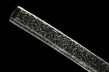 Demon Pattern Katana with Blackened Design and Black Lacquer Saya