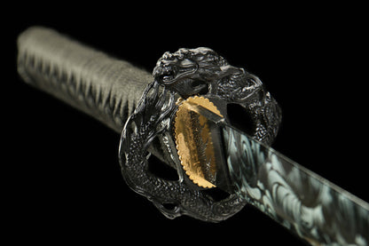 Annihilation Katana with 1065 Carbon Steel Blade, Ebony Wood Saya, Oil Quenched and Tempered
