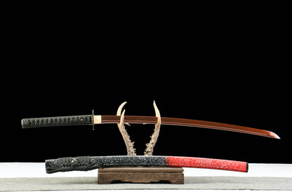 103cm Yue Du Katana |  Blackened Damascus Steel Blade, Oil Quenched and Tempered