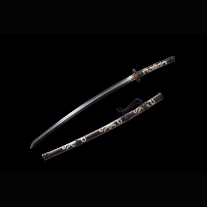 Imperial Auspicious Tachi with Real Hamon | Full Tang Folded Pattern Steel All-Copper Scabbard 103cm