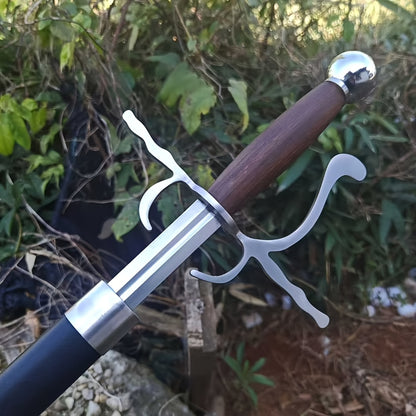 Lightning Knight Rapier | Handcrafted 1095 Carbon Steel Mirror-Polished Double-Edge Blade Swept Hilt Brown Wood Grip Unsharpened Display 102cm — Best European Rapier Under $140