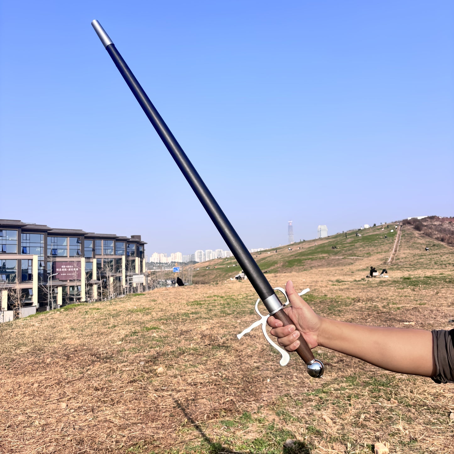Lightning Knight Rapier | Handcrafted 1095 Carbon Steel Mirror-Polished Double-Edge Blade Swept Hilt Brown Wood Grip Unsharpened Display 102cm — Best European Rapier Under $140
