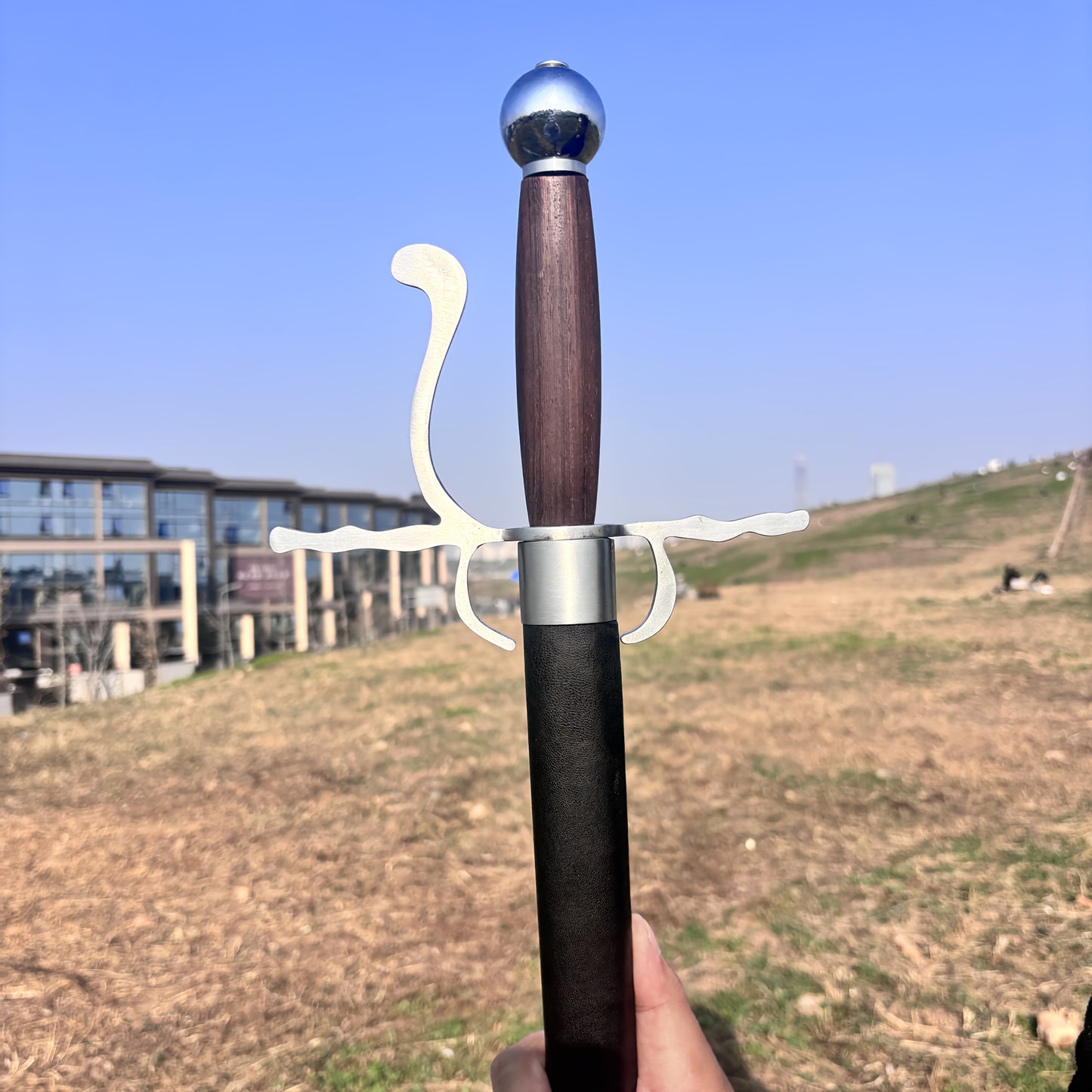 Lightning Knight Rapier | Handcrafted 1095 Carbon Steel Mirror-Polished Double-Edge Blade Swept Hilt Brown Wood Grip Unsharpened Display 102cm — Best European Rapier Under $140