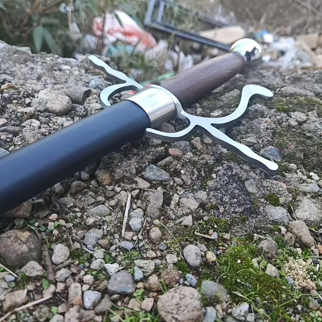 Lightning Knight Rapier | Handcrafted 1095 Carbon Steel Mirror-Polished Double-Edge Blade Swept Hilt Brown Wood Grip Unsharpened Display 102cm — Best European Rapier Under $140