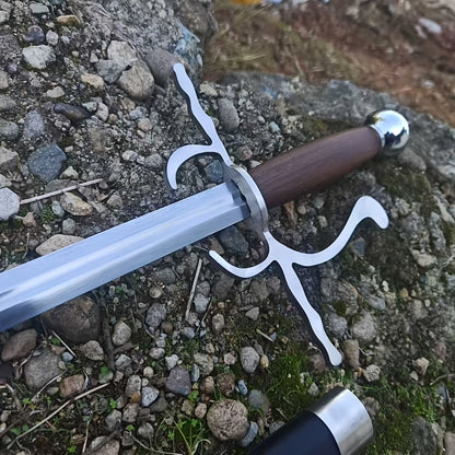 Lightning Knight Rapier | Handcrafted 1095 Carbon Steel Mirror-Polished Double-Edge Blade Swept Hilt Brown Wood Grip Unsharpened Display 102cm — Best European Rapier Under $140