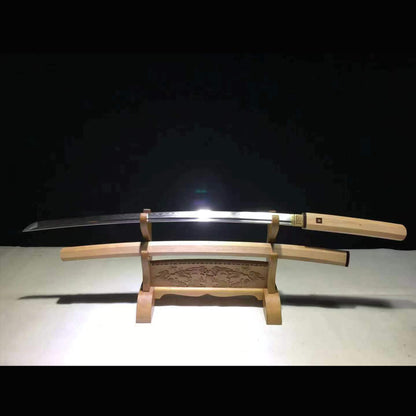 Natural Hardwood Octagonal Iaido Sword with Real Hamon | Full Tang Folded Pattern Steel 100cm