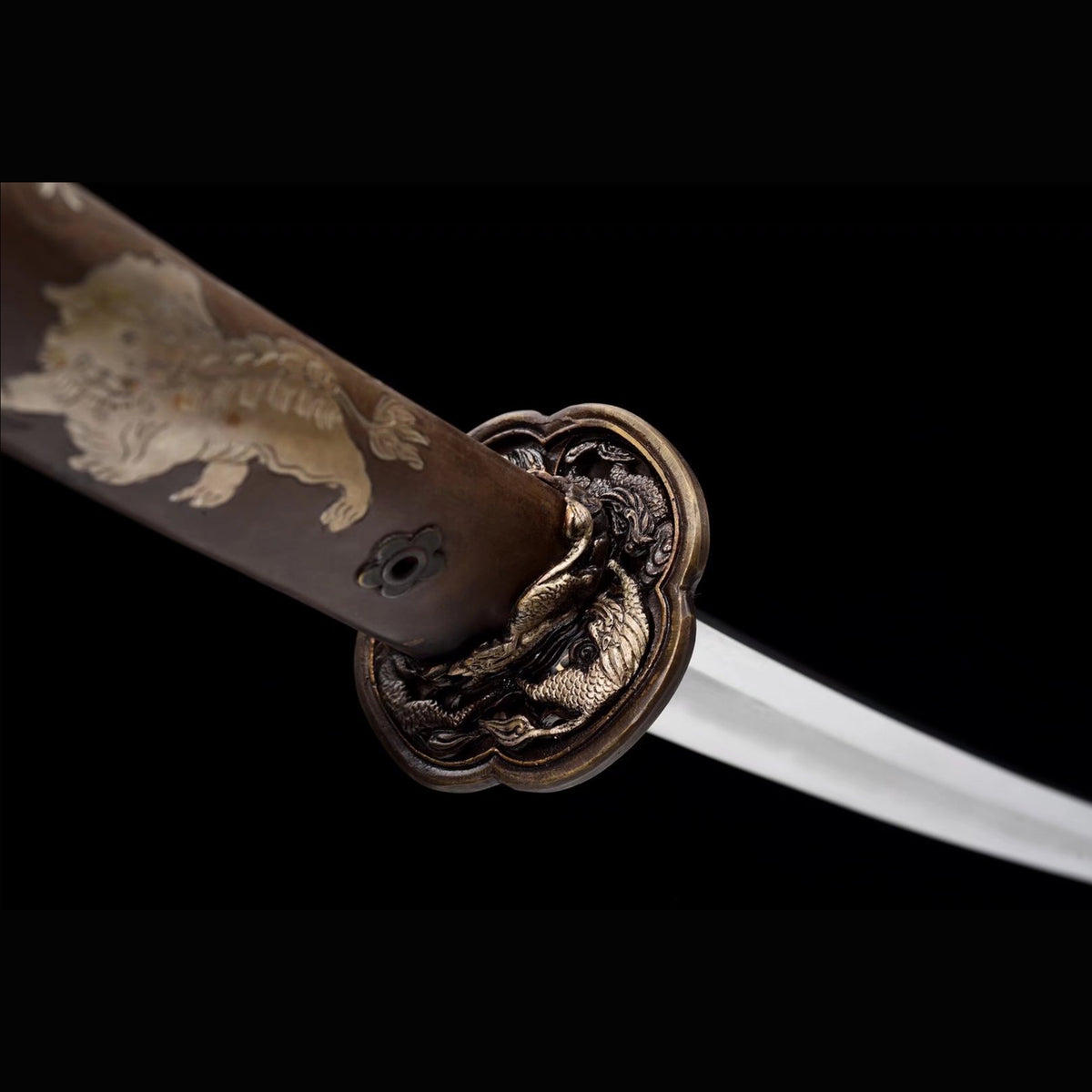Overlord Tachi with Real Hamon | Full Tang Folded Pattern Steel All-Copper Scabbard 120cm