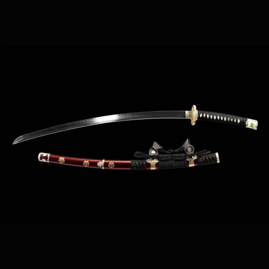 Red Cloud Tachi with Real Hamon | Full Tang Folded Pattern Steel Pure Copper Mountings 103cm