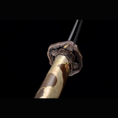 Roaring Tiger Ladder Damascus Tachi | Full Tang Twisted Pattern Steel Copper Gilt Scabbard 102cm