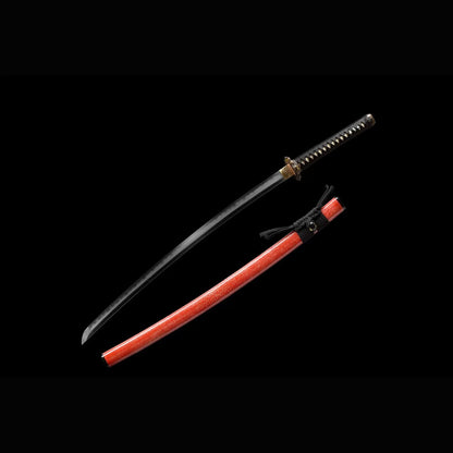 Sea Dragon Katana with Real Hamon | Full Tang Folded Pattern Steel Red Pearl Rayskin Scabbard 103cm