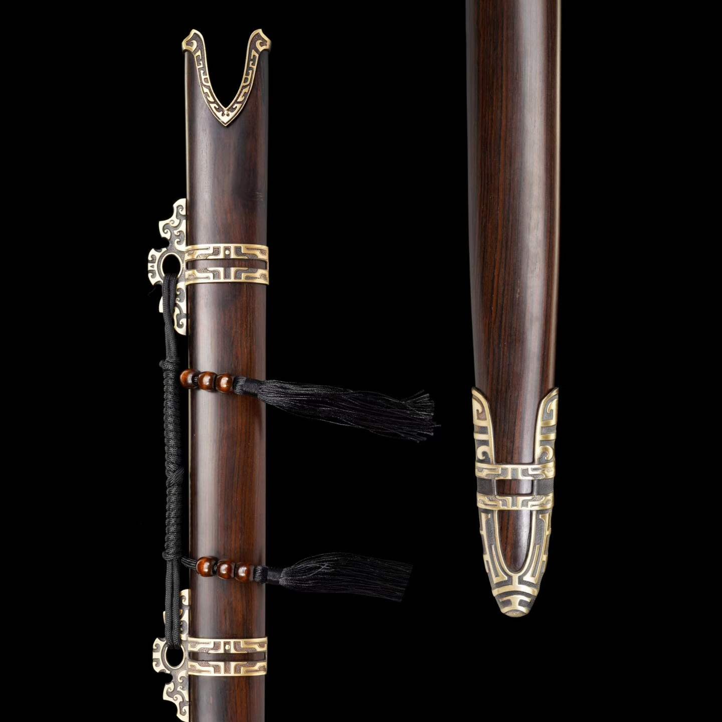 Two-Handed Sword Tiandao | Pattern Steel, Premium Ebony Wood Scabbard, Martial Arts Display, 130cm
