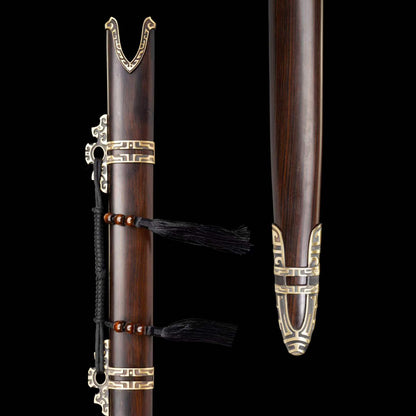 Two-Handed Sword Tiandao | Pattern Steel, Premium Ebony Wood Scabbard, Martial Arts Display, 130cm