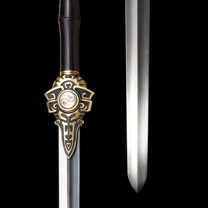 Two-Handed Sword Tiandao | Pattern Steel, Premium Ebony Wood Scabbard, Martial Arts Display, 130cm