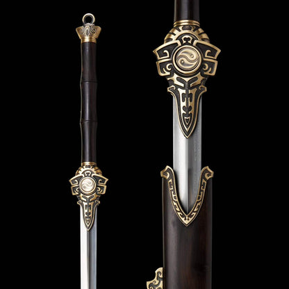 Two-Handed Sword Tiandao | Pattern Steel, Premium Ebony Wood Scabbard, Martial Arts Display, 130cm