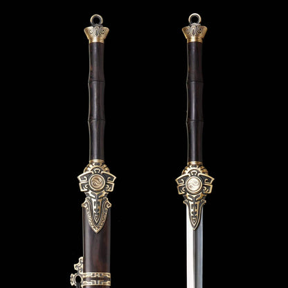 Two-Handed Sword Tiandao | Pattern Steel, Premium Ebony Wood Scabbard, Martial Arts Display, 130cm
