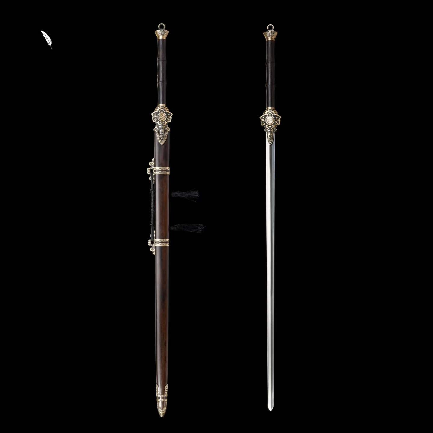 Two-Handed Sword Tiandao | Pattern Steel, Premium Ebony Wood Scabbard, Martial Arts Display, 130cm