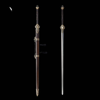 Two-Handed Sword Tiandao | Pattern Steel, Premium Ebony Wood Scabbard, Martial Arts Display, 130cm