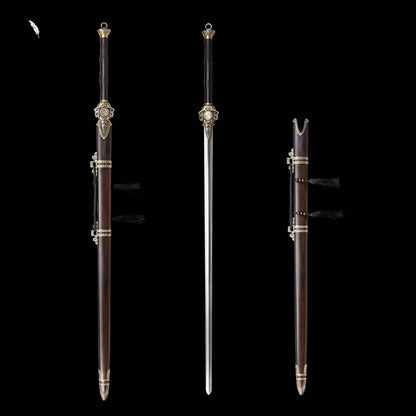 Two-Handed Sword Tiandao | Pattern Steel, Premium Ebony Wood Scabbard, Martial Arts Display, 130cm