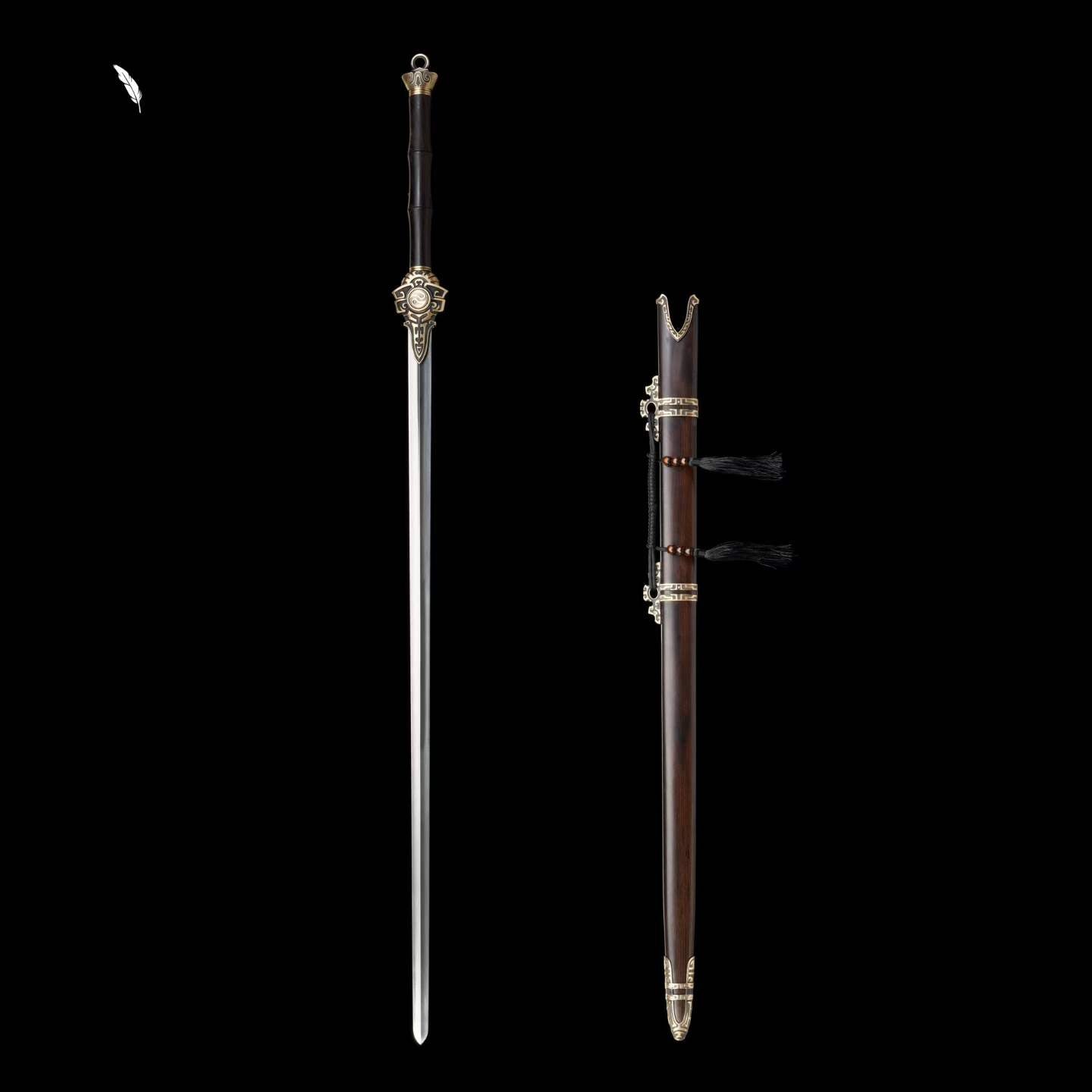 Two-Handed Sword Tiandao | Pattern Steel, Premium Ebony Wood Scabbard, Martial Arts Display, 130cm