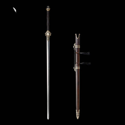 Two-Handed Sword Tiandao | Pattern Steel, Premium Ebony Wood Scabbard, Martial Arts Display, 130cm