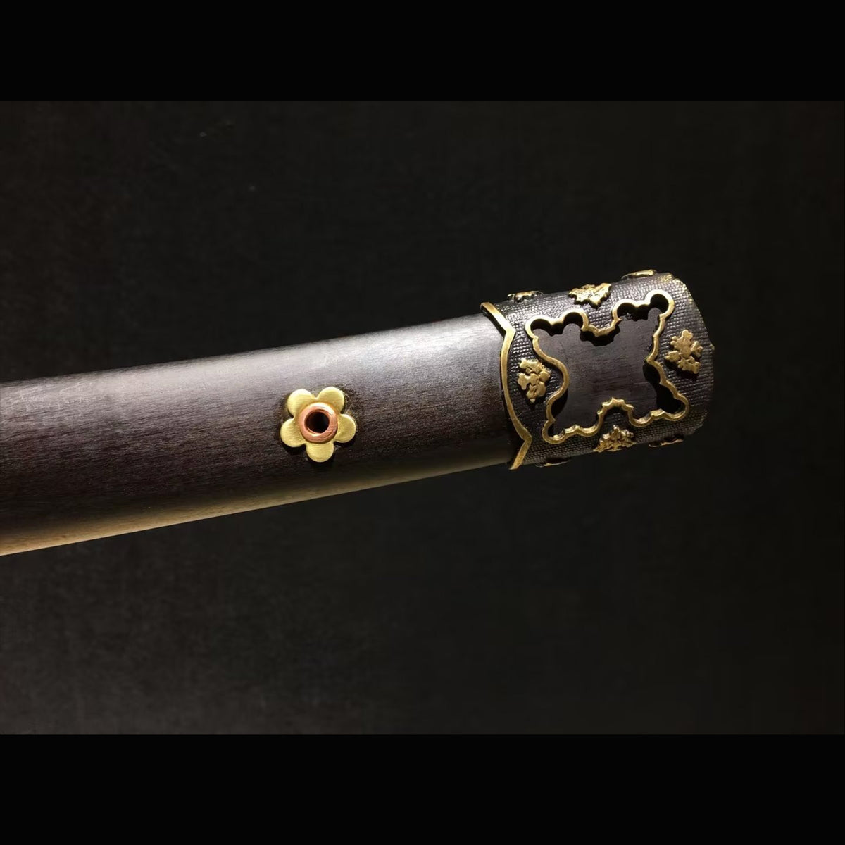 Wind and Cloud Tachi with Real Hamon | Full Tang Folded Pattern Steel Natural Ebony Wood Scabbard 102cm