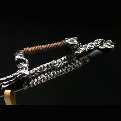Wind and Cloud Tachi with Real Hamon | Full Tang Folded Pattern Steel Natural Ebony Wood Scabbard 102cm