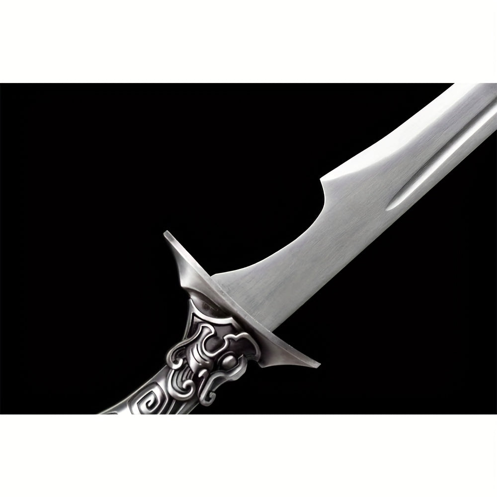 Han Jian · Silver Alloy Handle Cloud Scroll Relief Double-Edge Sword