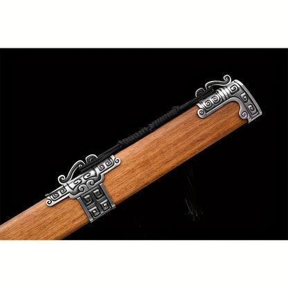Han Jian · Silver Alloy Handle Cloud Scroll Relief Double-Edge Sword