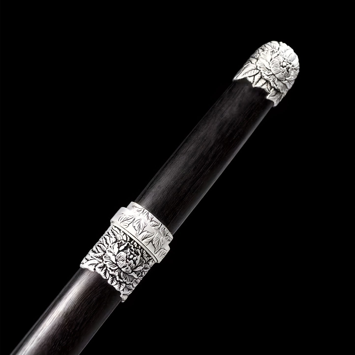 Peony Tang Short Sword · Damascus Steel Silver Peony Fittings (21in)