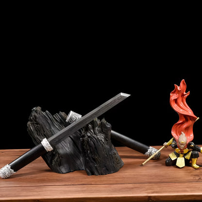 Peony Tang Short Sword · Damascus Steel Silver Peony Fittings (21in)