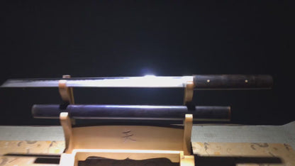 Swift Gale Wootz Steel Iaido Wakizashi with Real Hamon | Full Tang Natural Ebony Wood 75cm