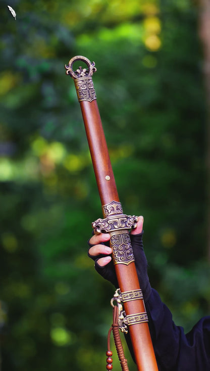 Autumn Water Tang Sword | 609 Pattern Steel, Dragon-Phoenix Sandalwood, Solid Brass Fittings, 110cm