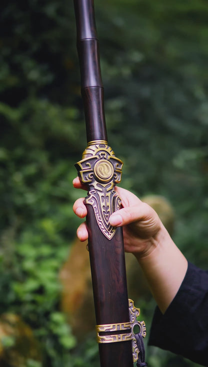 Two-Handed Sword Tiandao | Pattern Steel, Premium Ebony Wood Scabbard, Martial Arts Display, 130cm