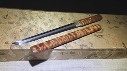 Golden Phoebe Wood Shichimai Tanto with Real Hamon | Full Tang 7-Piece Laminated Steel 50cm
